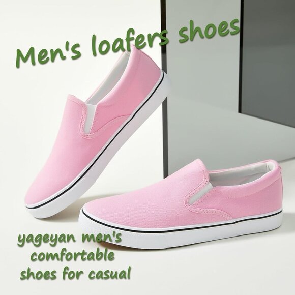 〽️Closed Toe Loafers Sneakers Men\'s Pink Canvas Slip On Casual Lightweight main image 5